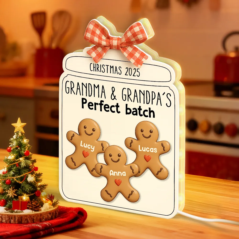 Custom Christmas Acrylic Light Box with Gingerbread Kids Soft Light for Grandparents Cozy Bedroom or Kitchen Décor Unique Gift - Image 5