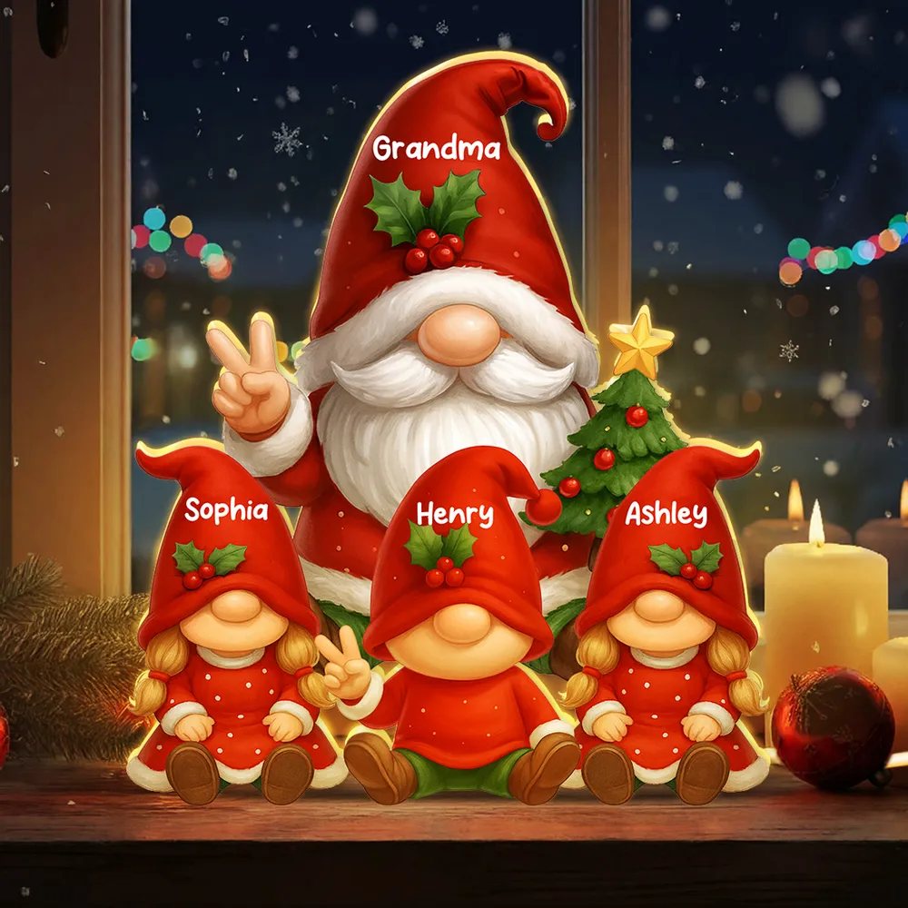 Personalized Acrylic Light Box for Grandma with Grandkids Gnomes, Cozy Christmas Decor & Unique Holiday Gift