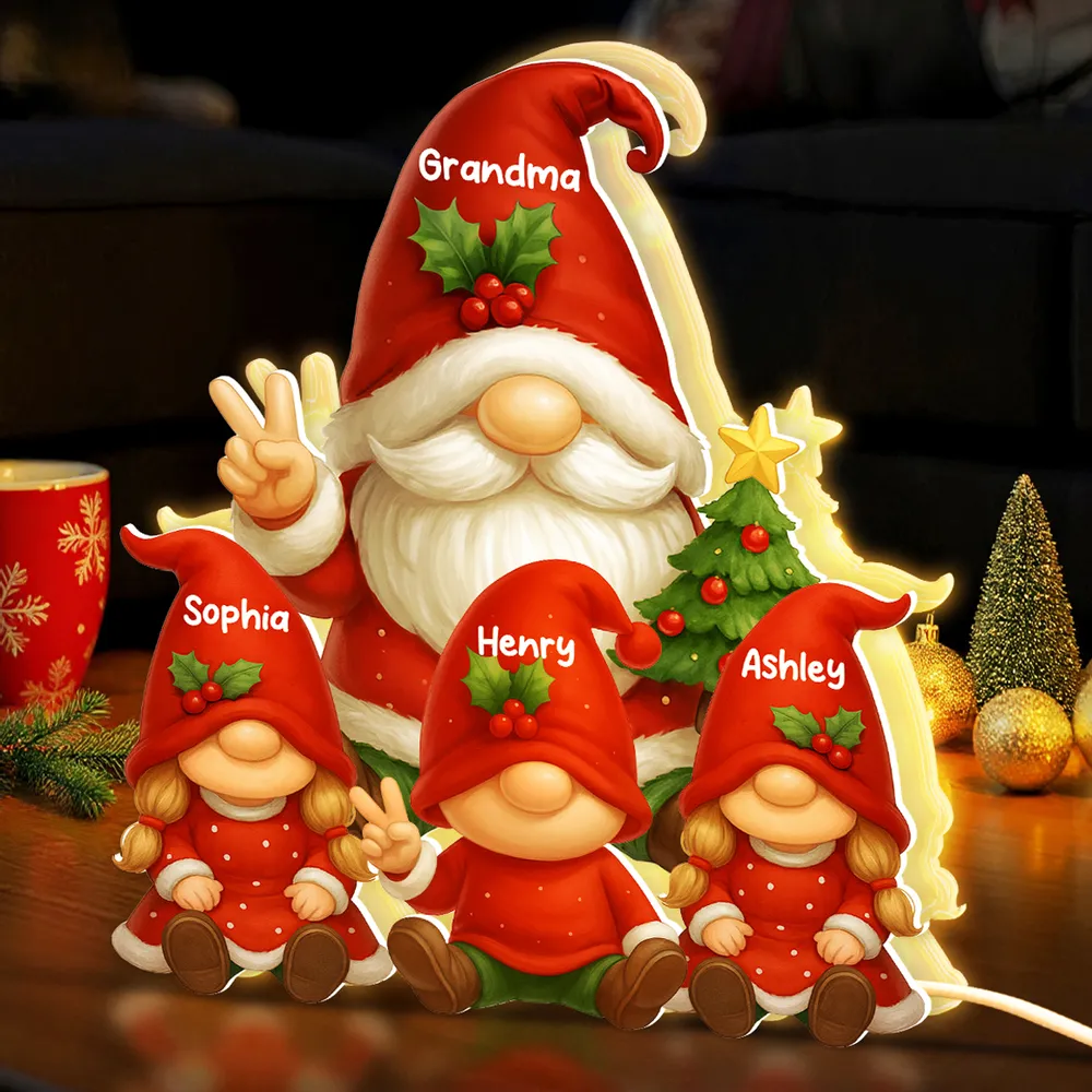 Personalized Acrylic Light Box for Grandma with Grandkids Gnomes, Cozy Christmas Decor & Unique Holiday Gift - Image 2