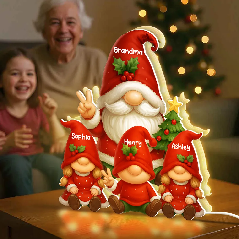 Personalized Acrylic Light Box for Grandma with Grandkids Gnomes, Cozy Christmas Decor & Unique Holiday Gift - Image 7