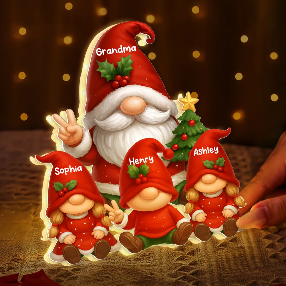 Personalized Acrylic Light Box for Grandma with Grandkids Gnomes, Cozy Christmas Decor & Unique Holiday Gift - Image 8