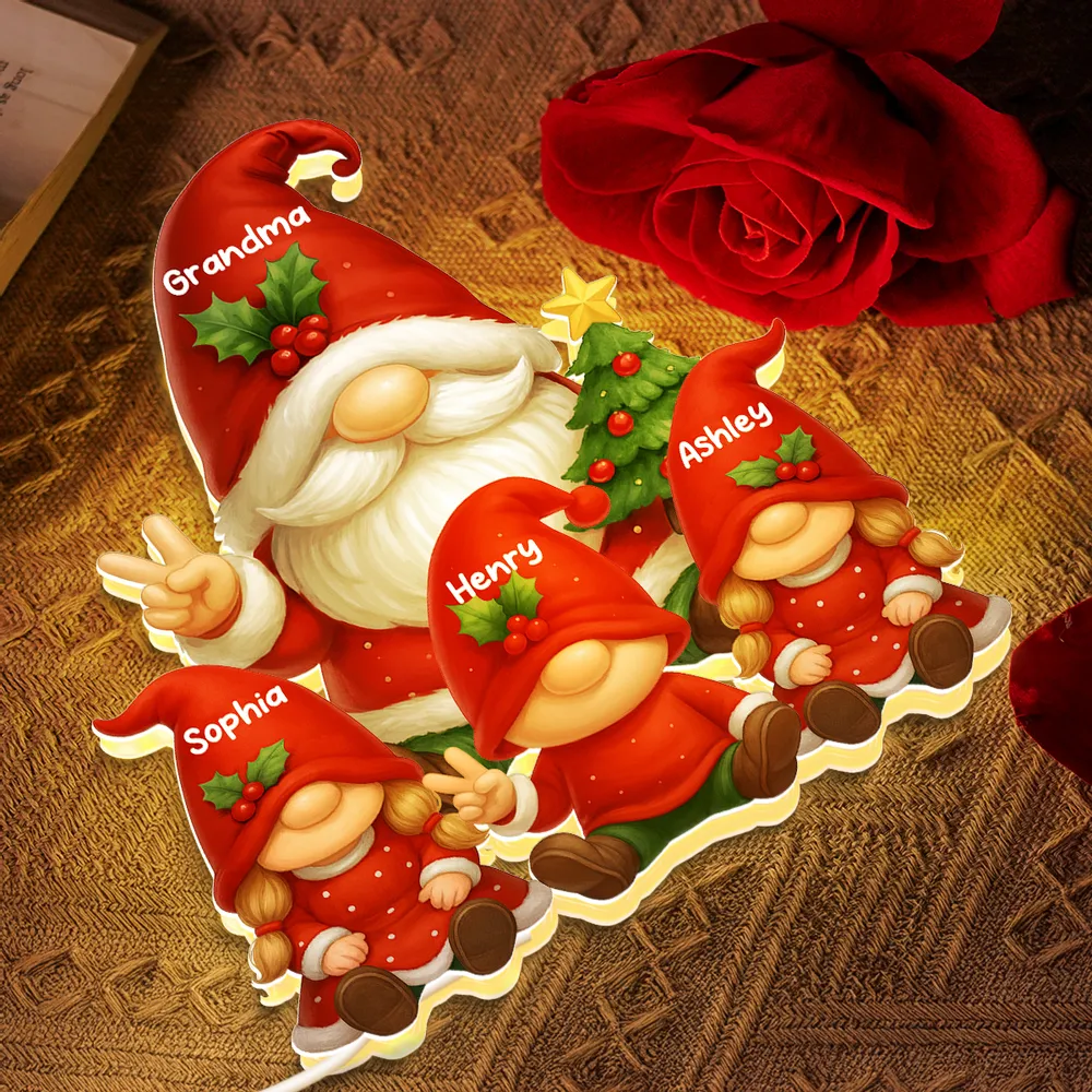 Personalized Acrylic Light Box for Grandma with Grandkids Gnomes, Cozy Christmas Decor & Unique Holiday Gift - Image 9