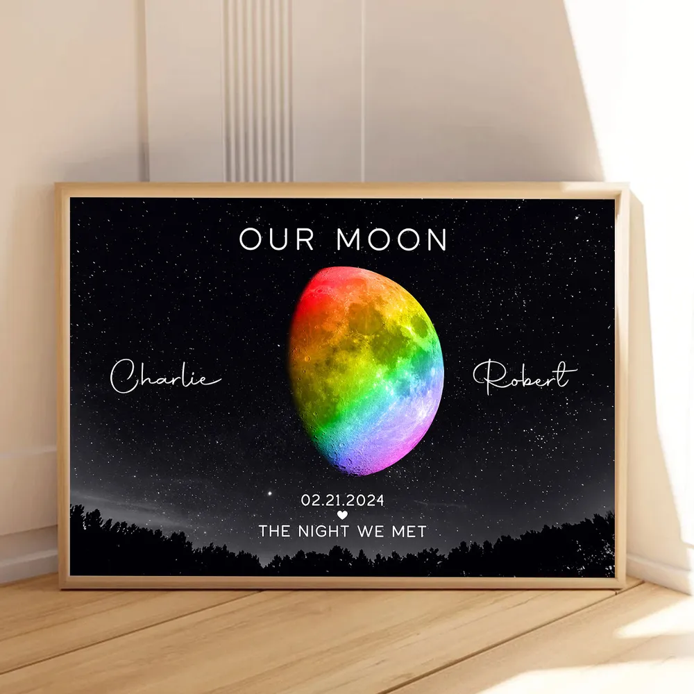 Personalized Moon Phase Poster for Couples, Rainbow Night Sky Wall Art, Unique Anniversary Gift & Pride Keepsake - Image 7