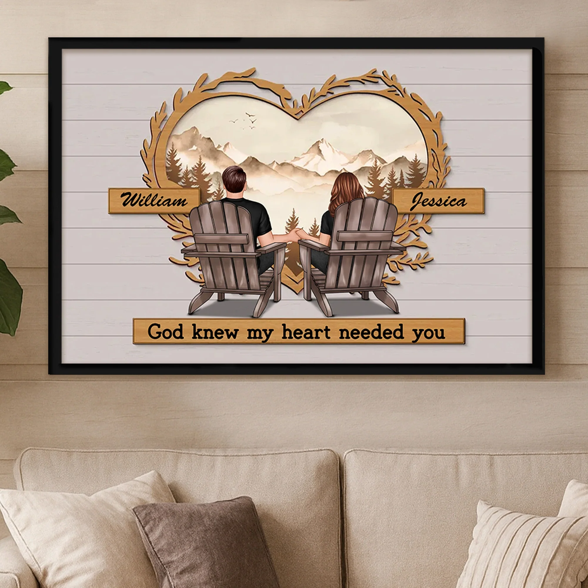 Couple Mountain View Poster – “God Knew My Heart Needed You” wall art, a perfect romantic gift for couples