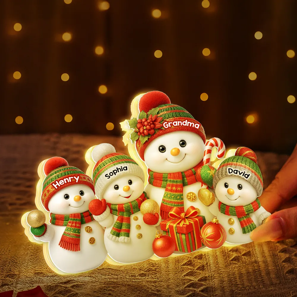 Personalized Acrylic Light Box with Grandma Snowman & Grandkids, Soft Warm Glow Christmas Décor, Unique Gift for Grandma - Image 2