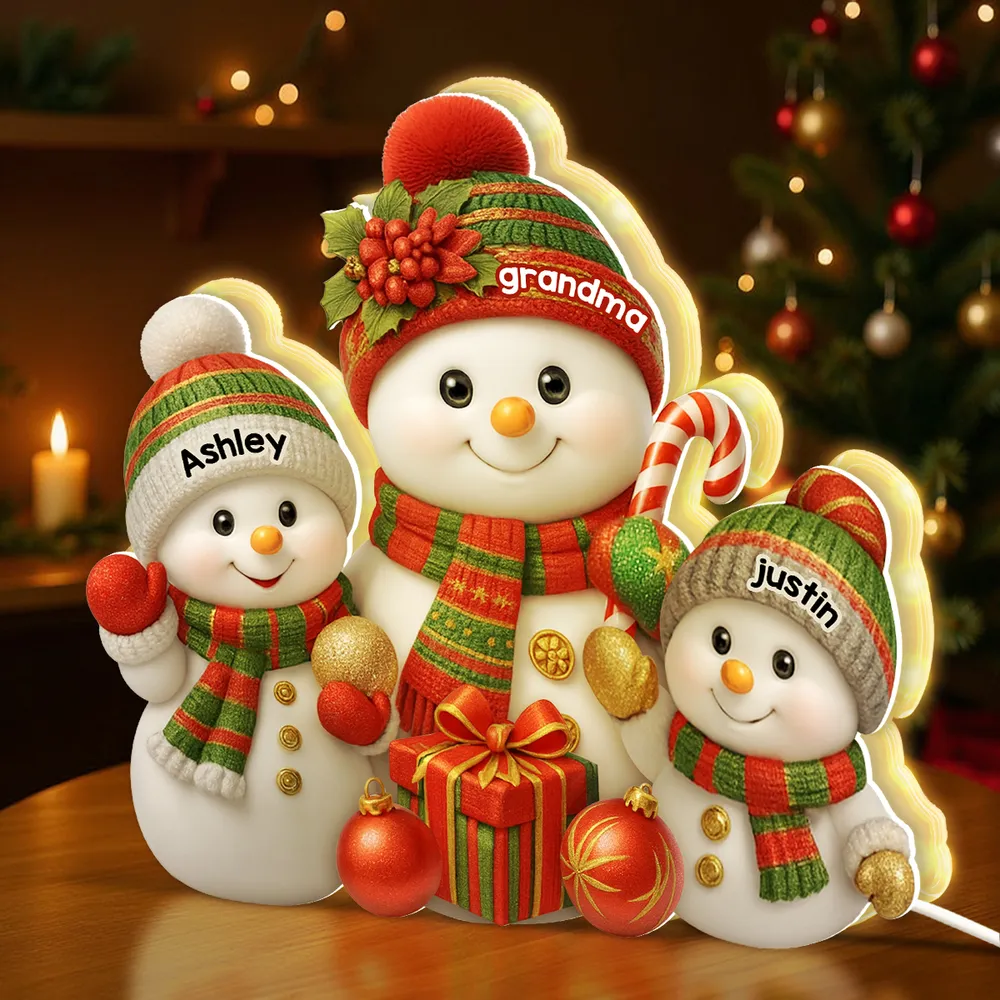 Personalized Acrylic Light Box with Grandma Snowman & Grandkids, Soft Warm Glow Christmas Décor, Unique Gift for Grandma - Image 6