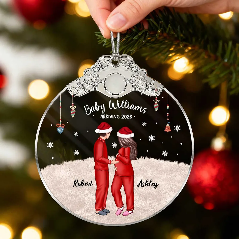 Personalized Silver Capped Glass Ornament for Expecting Parents with Pets, Cozy Christmas Keepsake, Unique Family Gift - Image 2