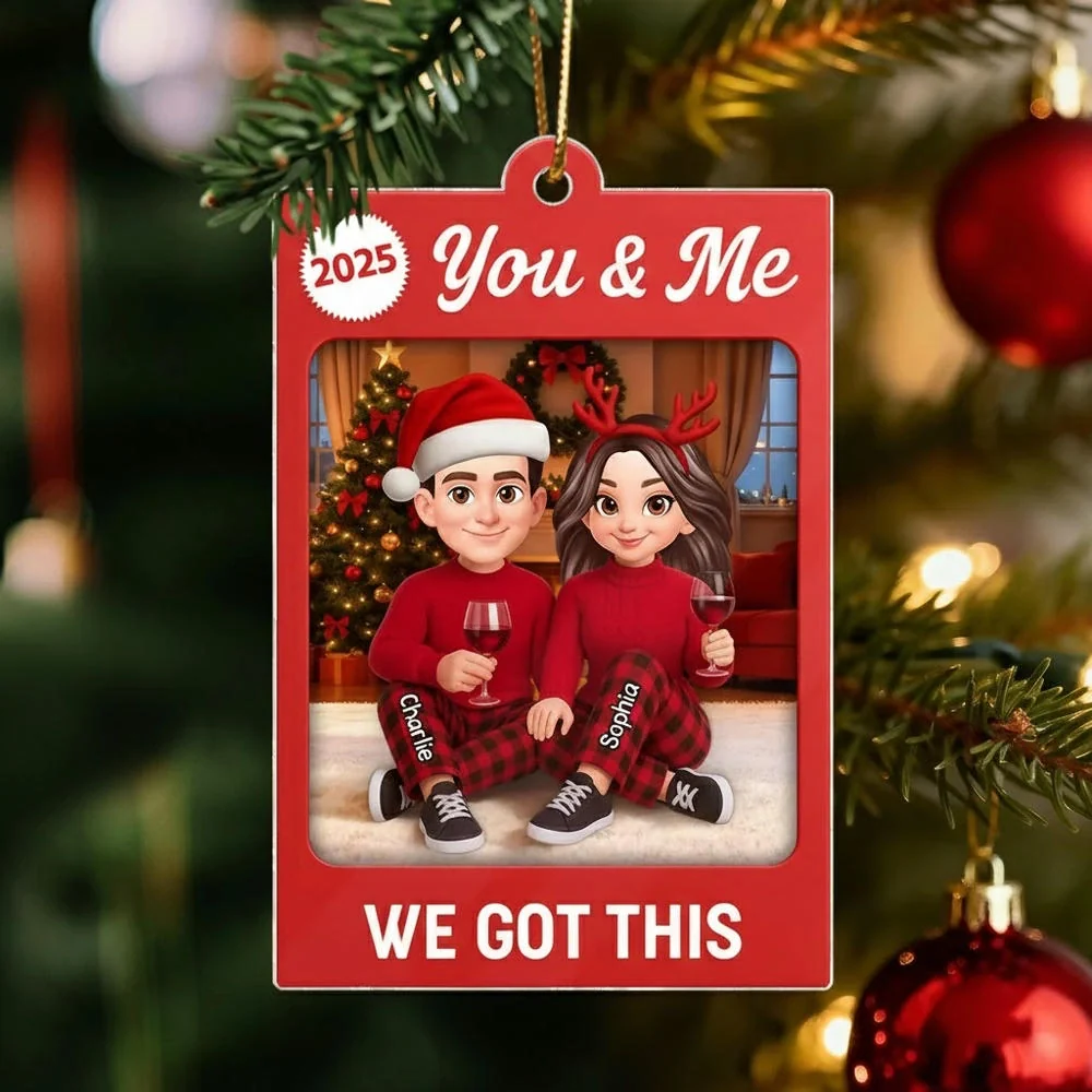 Personalized Acrylic Ornament for Couple – You & Me Christmas Decor, Cozy Cartoon Style, Unique Romantic Holiday Gift