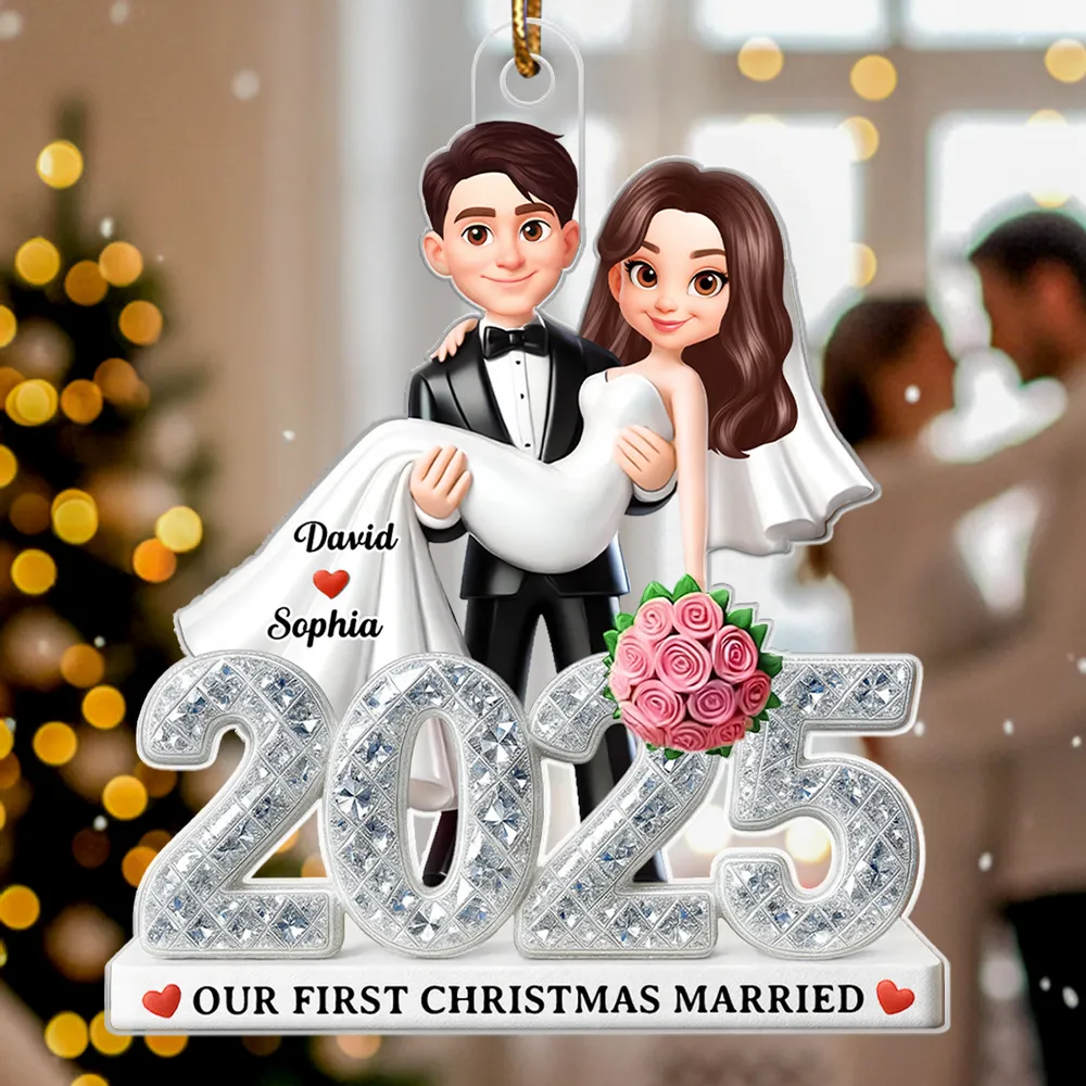 Personalized Acrylic Ornament for Newlyweds – Our First Christmas Married Couple Design, Sparkling Detail, Unique Keepsake Gift - Image 6