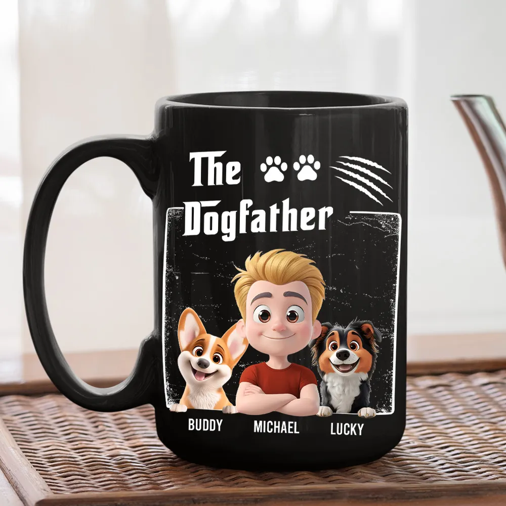 Personalized Dogfather Full Color Mug with Cartoon Man & Dog – Fun Coffee Gift for Dog Dads & Unique Birthday Surprise - Image 2