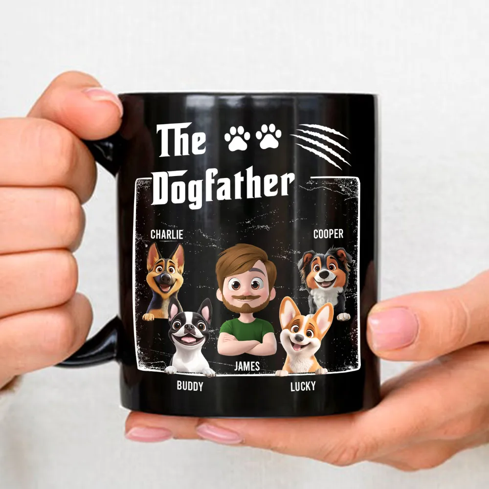Personalized Dogfather Full Color Mug with Cartoon Man & Dog – Fun Coffee Gift for Dog Dads & Unique Birthday Surprise - Image 3