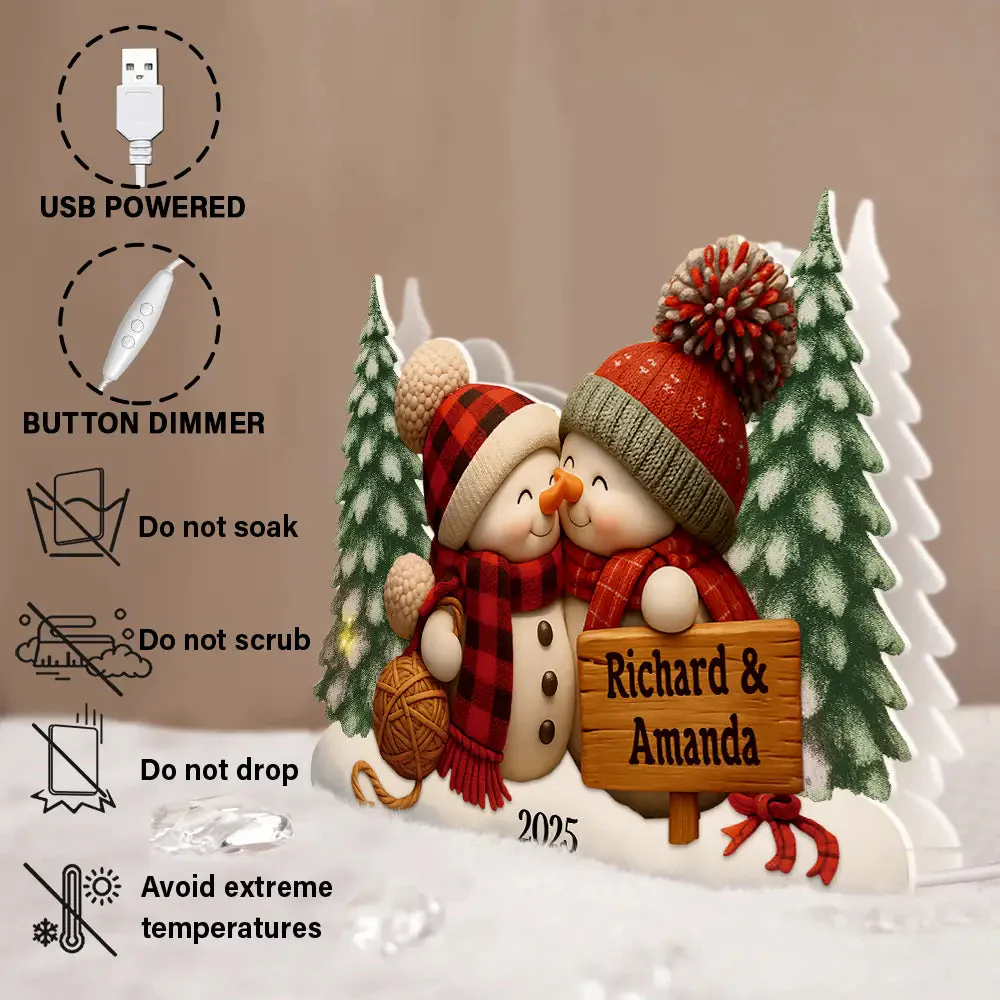 Personalized Acrylic Light Box with Kissing Snowman Couple, Cozy Winter Scene, Unique Christmas Gift for Couples & Friends - Image 4