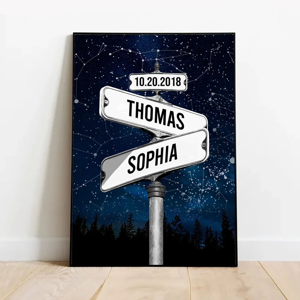 Personalized Star Map Poster with Street Sign Names, Custom Night Sky Wall Art, Unique Gift for Couples and Anniversaries - Image 2
