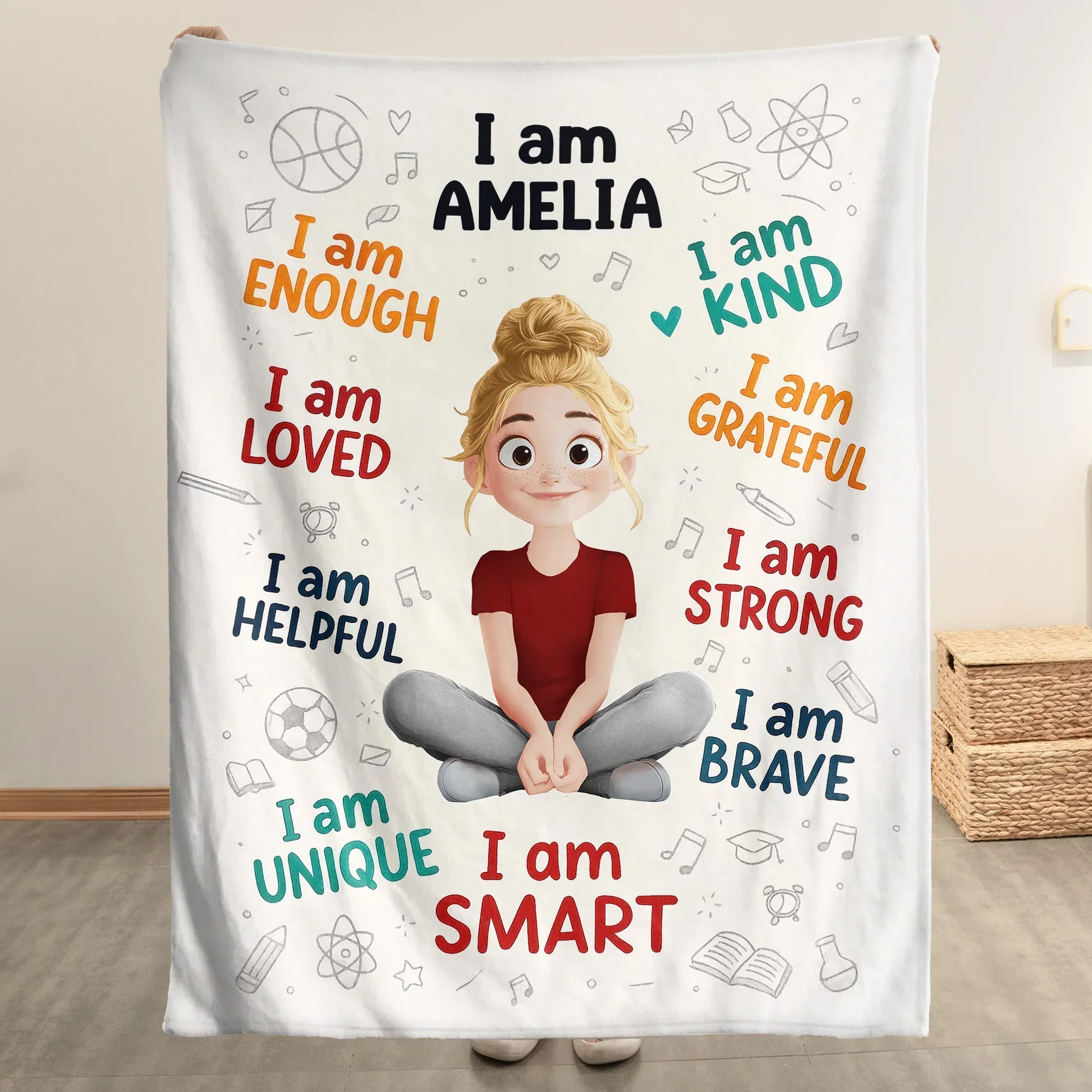 Personalized Fleece Blanket for Kids with I Am Affirmations, Cute Cartoon Girl, Confidence Boost, Unique Creative Gift for Daughters - Image 3