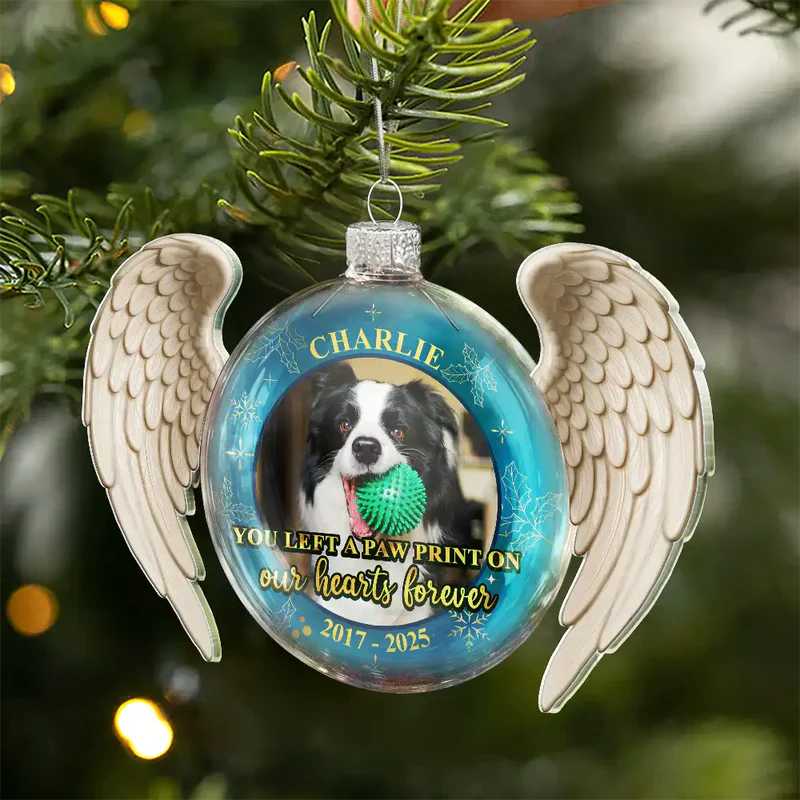 Personalized Acrylic Flat Ball Ornament with Angel Wings for Pets – Custom Photo Memorial Keepsake, Forever Loved Unique Gift - Image 2