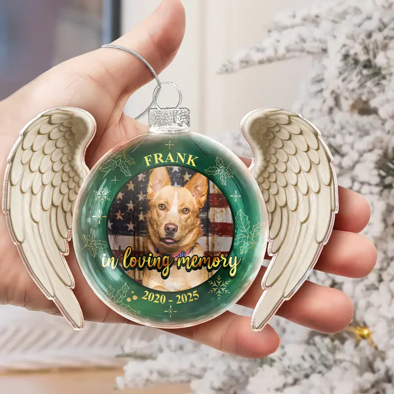 Personalized Acrylic Flat Ball Ornament with Angel Wings for Pets – Custom Photo Memorial Keepsake, Forever Loved Unique Gift - Image 3