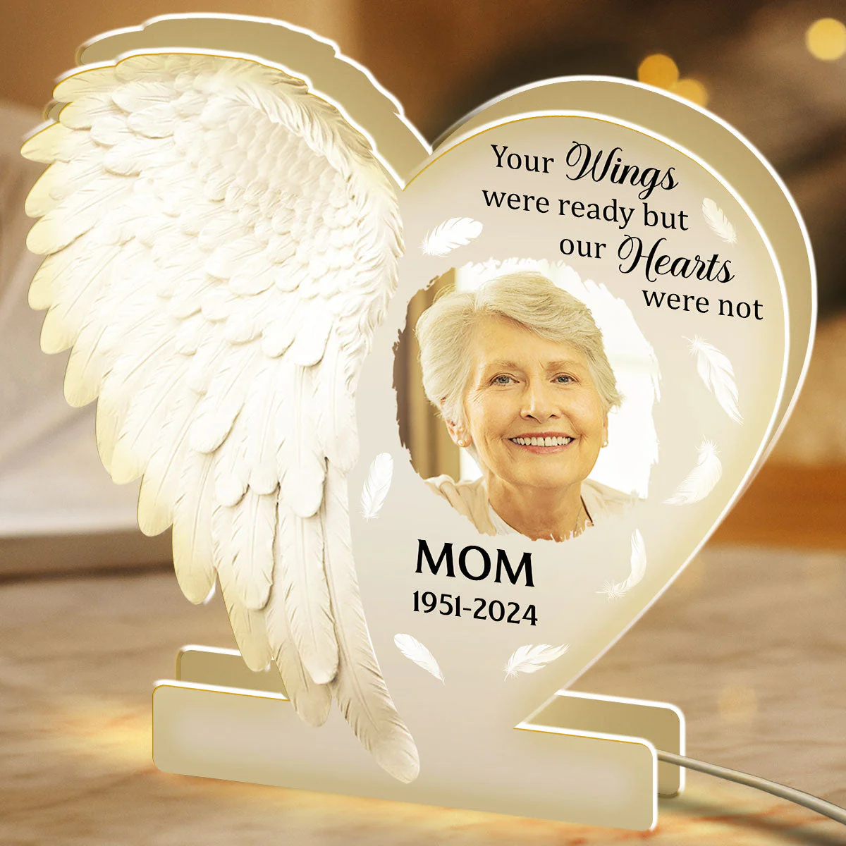 Personalized Acrylic Light Box Memorial for Dad with Angel Wings, Soft Warm Glow Keepsake, Unique Sympathy Gift - Image 2