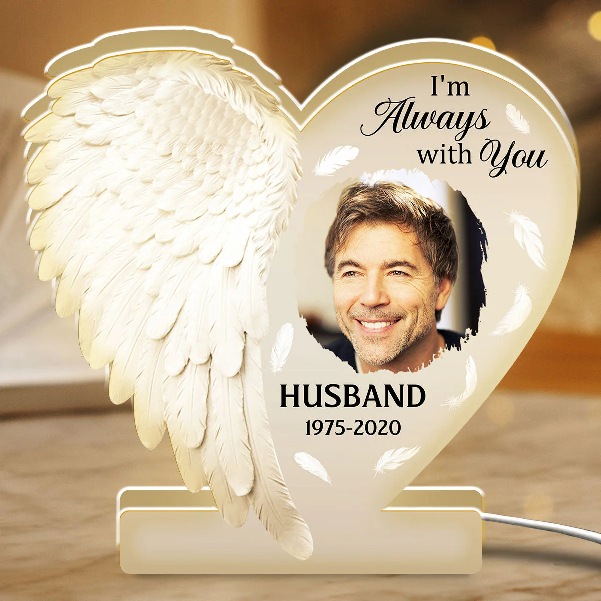 Personalized Acrylic Light Box Memorial for Dad with Angel Wings, Soft Warm Glow Keepsake, Unique Sympathy Gift - Image 5