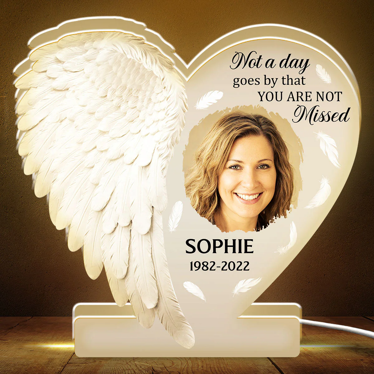 Personalized Acrylic Light Box Memorial for Dad with Angel Wings, Soft Warm Glow Keepsake, Unique Sympathy Gift - Image 6
