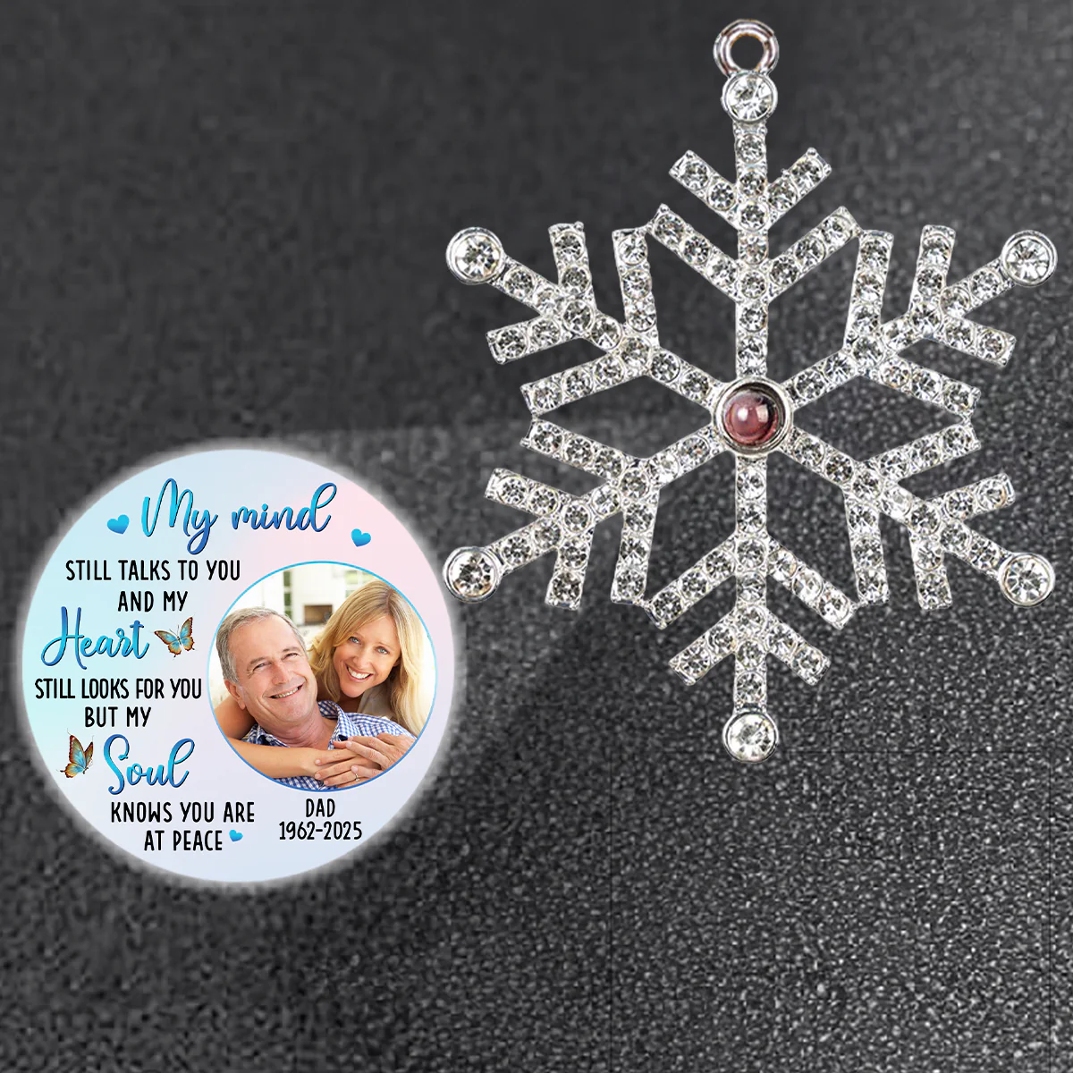 Personalized Photo Projection Ornament for Mom Remembrance – Snowflake Keepsake, Comforting Holiday Gift with Heartfelt Message - Image 2