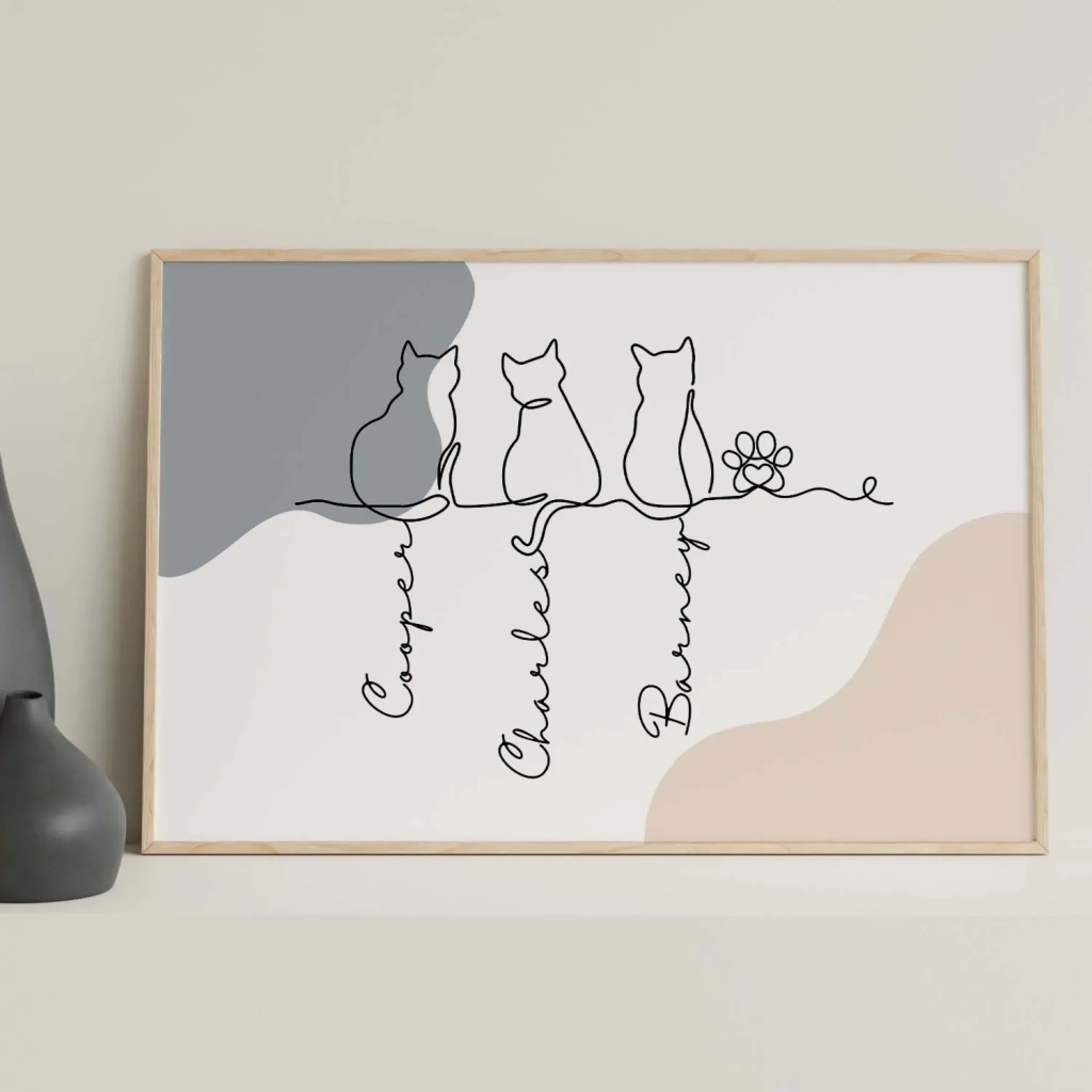 Personalized Cat Lover Poster with Minimal Line Art Cats, Custom Wall Art, Unique Gift for Mom or Pet Parent - Image 2