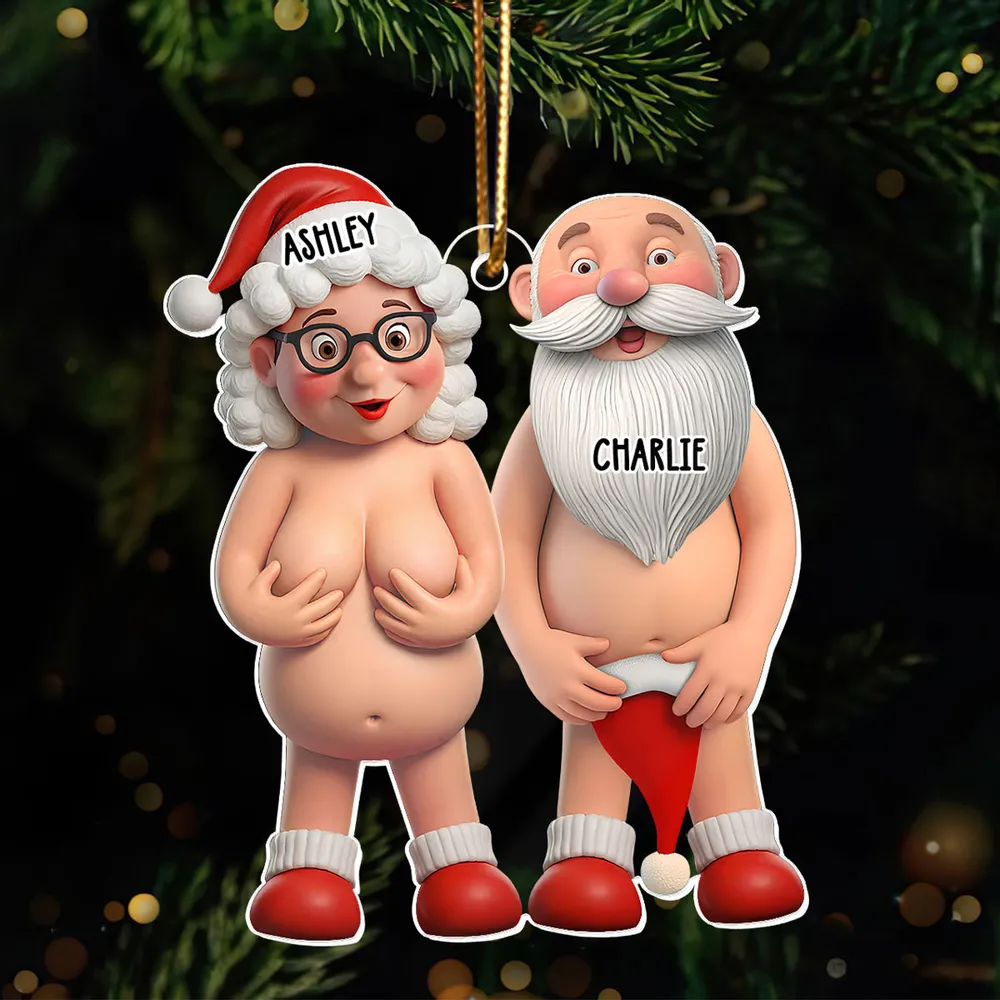 Funny Old Couple Personalized Acrylic Ornament, Nude Santa-Themed Christmas Tree Gift, Unique Holiday Decor & Cute Gift for Couples - Image 3