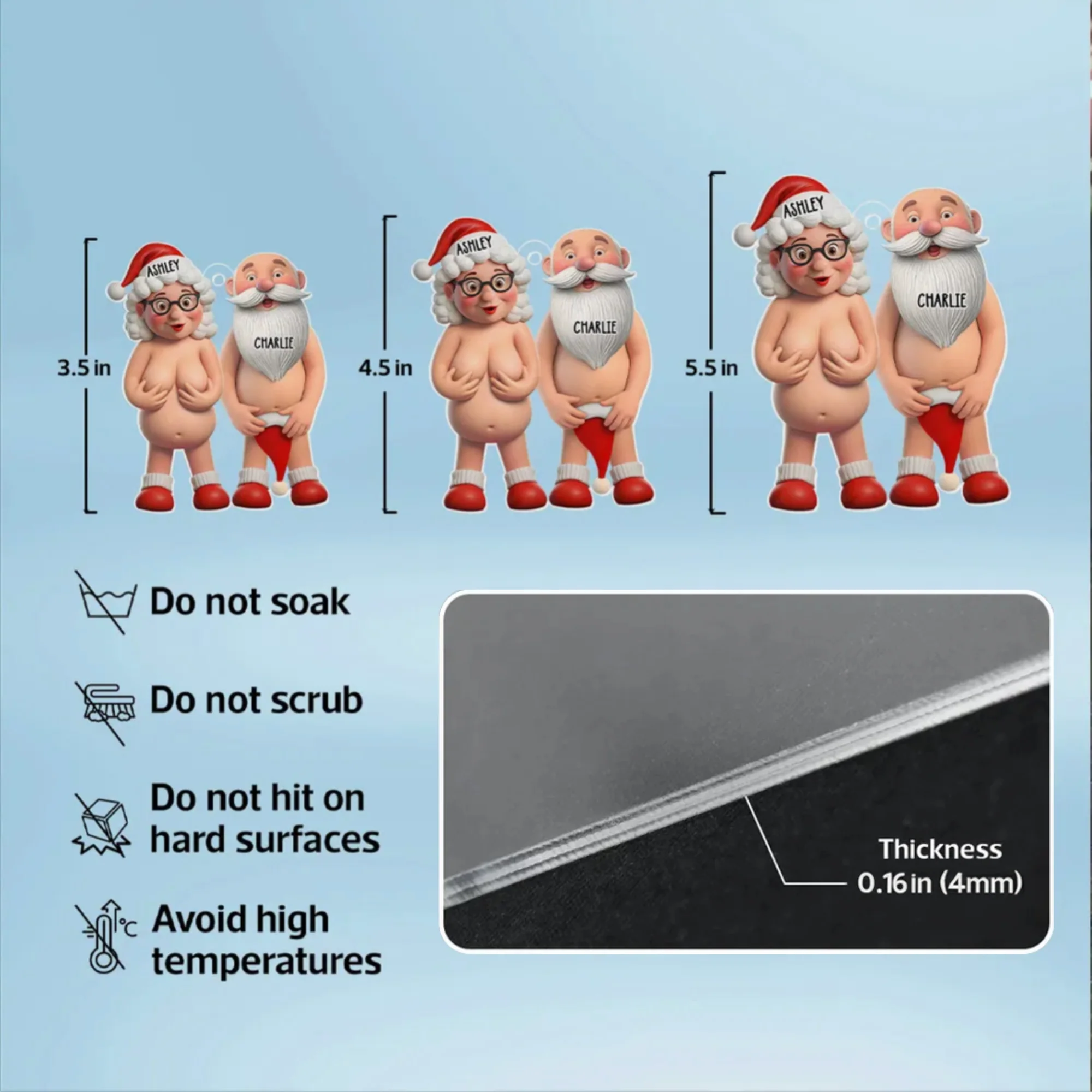Funny Old Couple Personalized Acrylic Ornament, Nude Santa-Themed Christmas Tree Gift, Unique Holiday Decor & Cute Gift for Couples - Image 4
