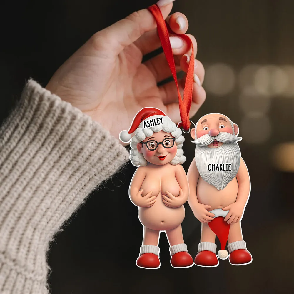 Funny Old Couple Personalized Acrylic Ornament, Nude Santa-Themed Christmas Tree Gift, Unique Holiday Decor & Cute Gift for Couples - Image 5