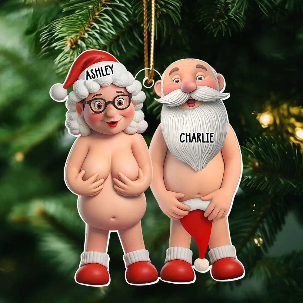 Funny Old Couple Personalized Acrylic Ornament, Nude Santa-Themed Christmas Tree Gift, Unique Holiday Decor & Cute Gift for Couples - Image 6