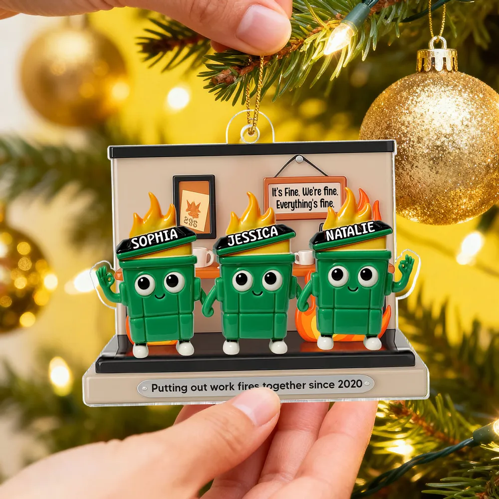 Funny Office Acrylic Ornament With Flaming Trash Cans, Unique Coworker Gift For Desk Or Tree - Image 7