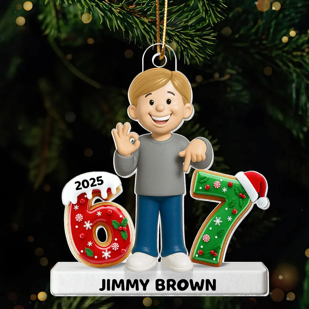 Personalized Acrylic Ornament with Cute Cartoon Boy & Christmas Numbers, Festive Tree Decor & Unique Kids Gift