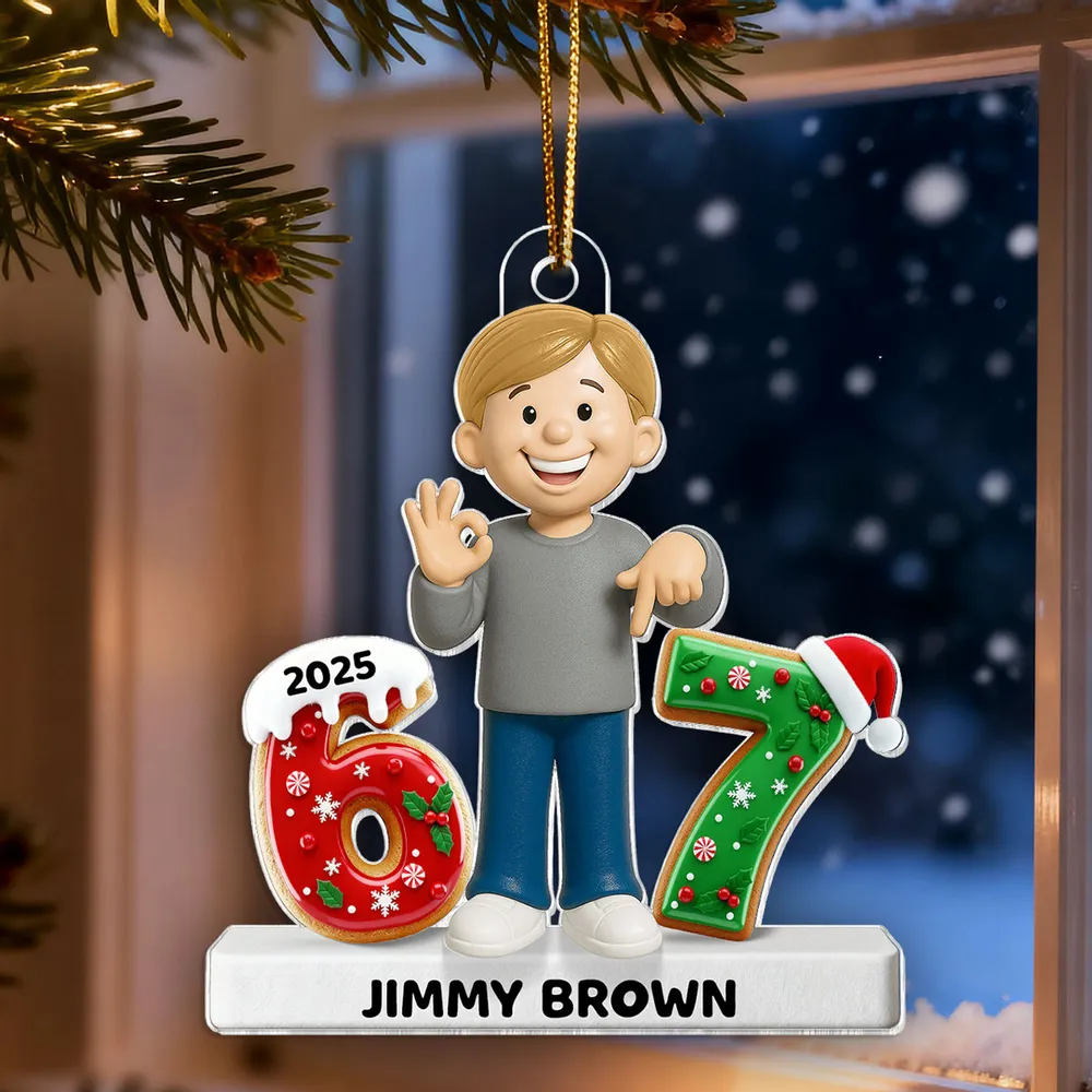 Personalized Acrylic Ornament with Cute Cartoon Boy & Christmas Numbers, Festive Tree Decor & Unique Kids Gift - Image 2