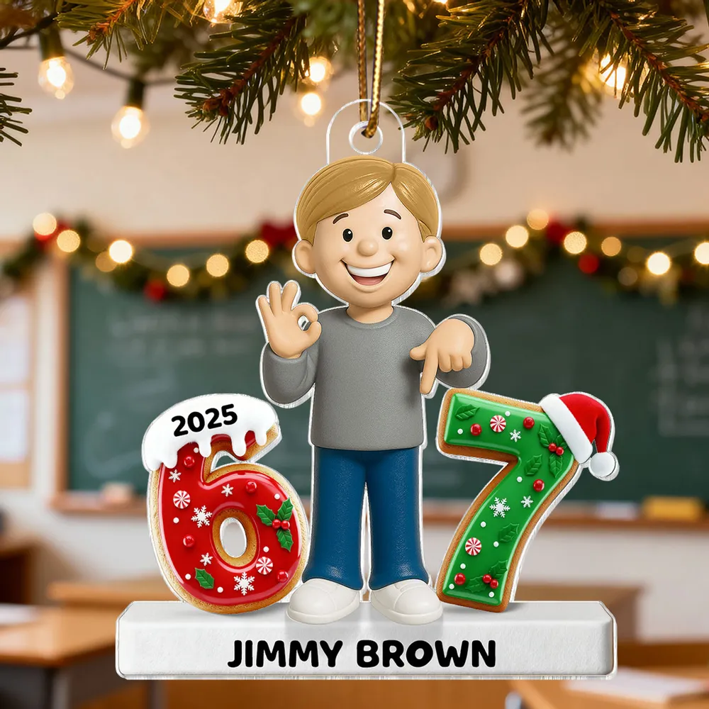 Personalized Acrylic Ornament with Cute Cartoon Boy & Christmas Numbers, Festive Tree Decor & Unique Kids Gift - Image 3