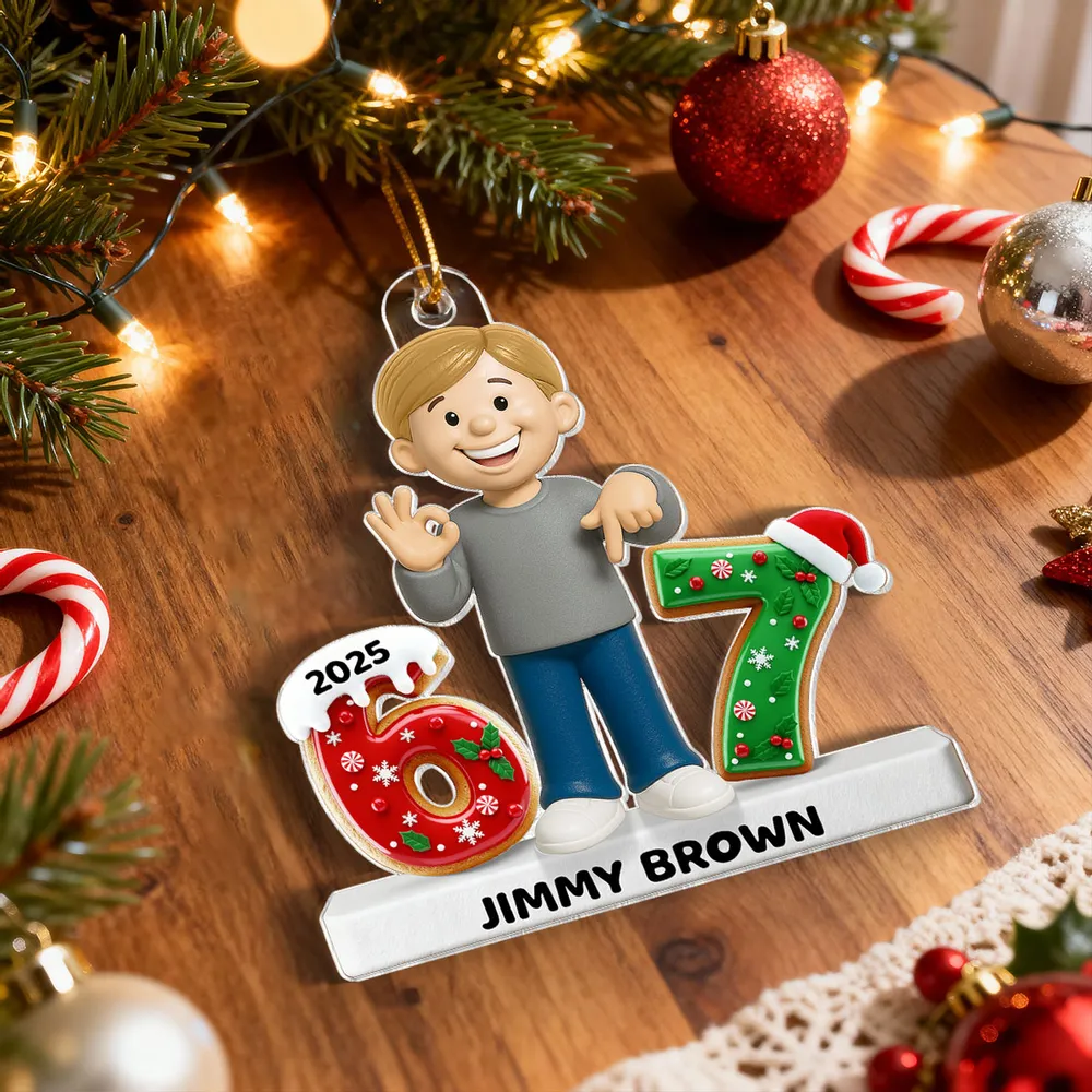 Personalized Acrylic Ornament with Cute Cartoon Boy & Christmas Numbers, Festive Tree Decor & Unique Kids Gift - Image 8