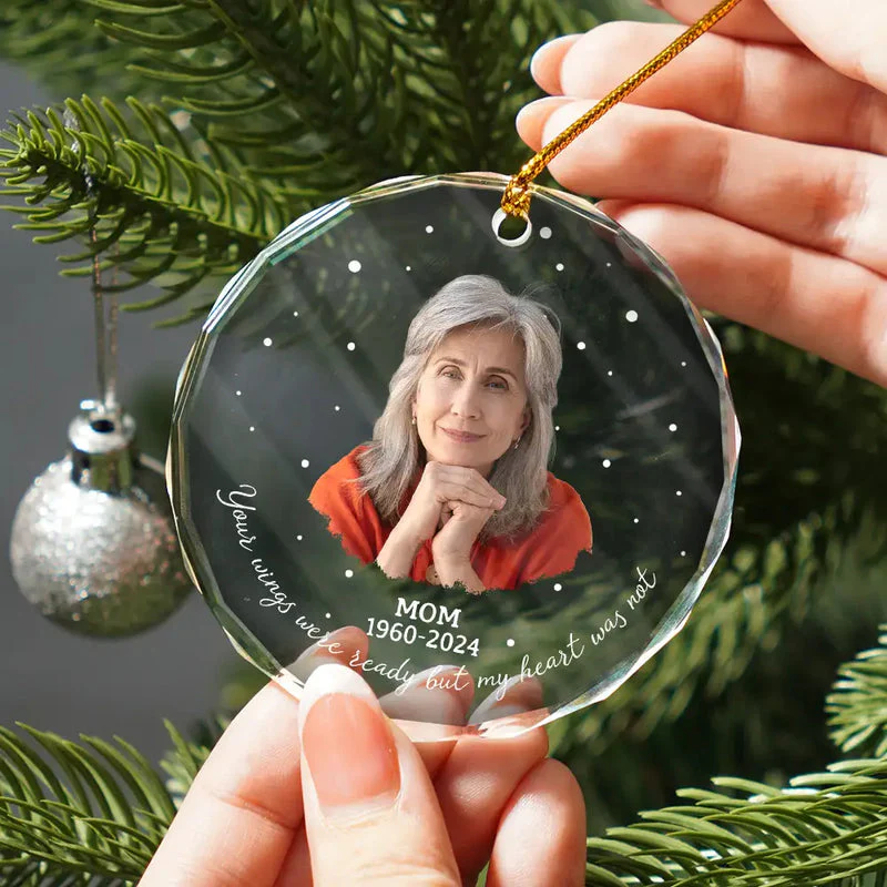Custom Photo Crystal Ornament Keepsake – Your Wings Were Ready Memorial Circle for a Loved One, Meaningful Christmas Tree Gift - Image 2