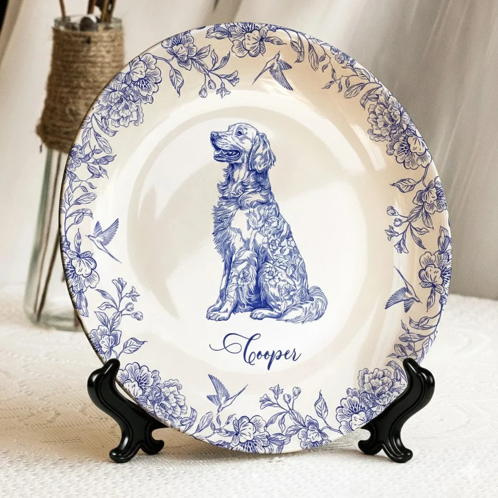 Custom Dog Lover Bone China Plaque in Toile de Jouy Style – Collectible Pet Wall Decor & Thoughtful Holiday or Anniversary Gift - Image 2