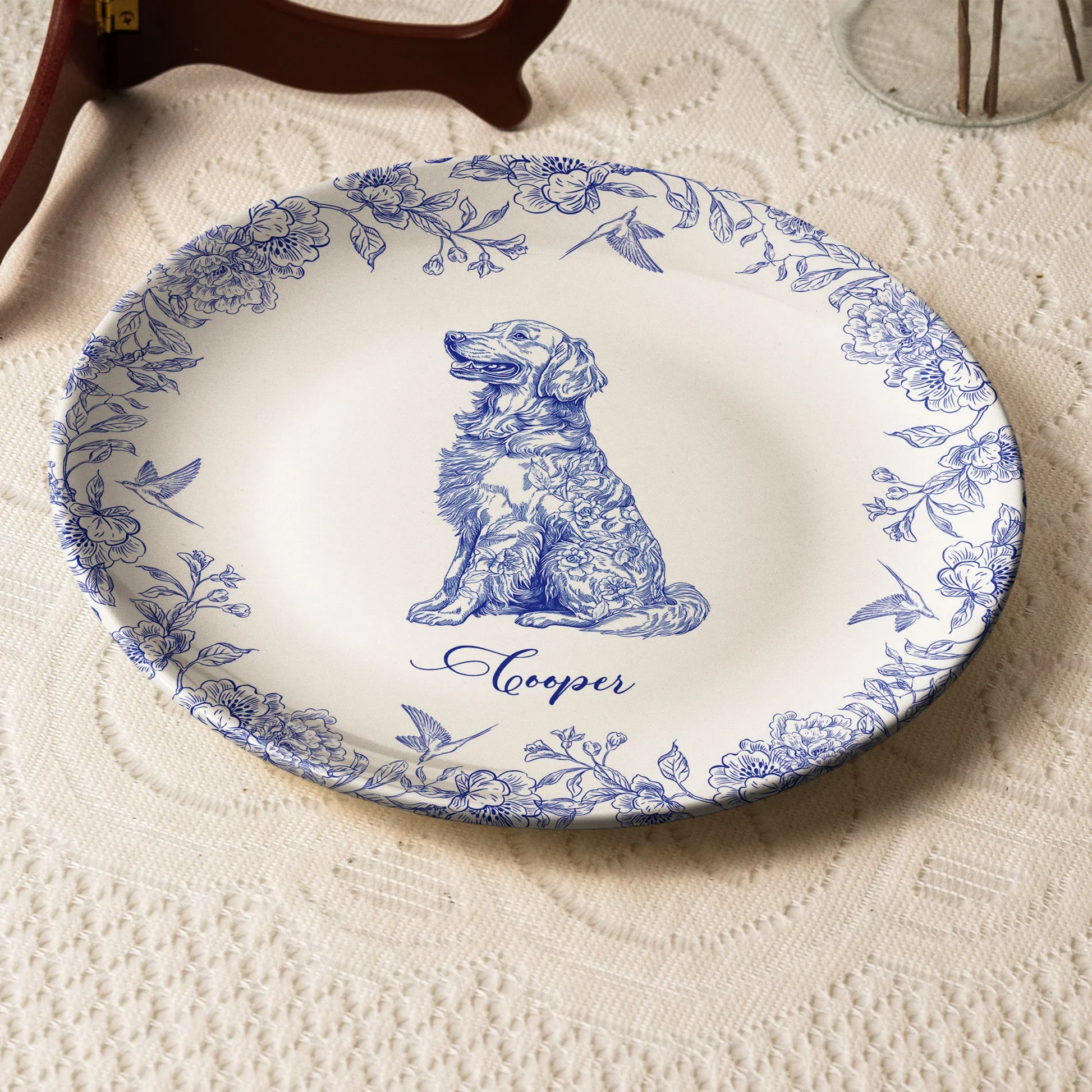 Custom Dog Lover Bone China Plaque in Toile de Jouy Style – Collectible Pet Wall Decor & Thoughtful Holiday or Anniversary Gift - Image 3