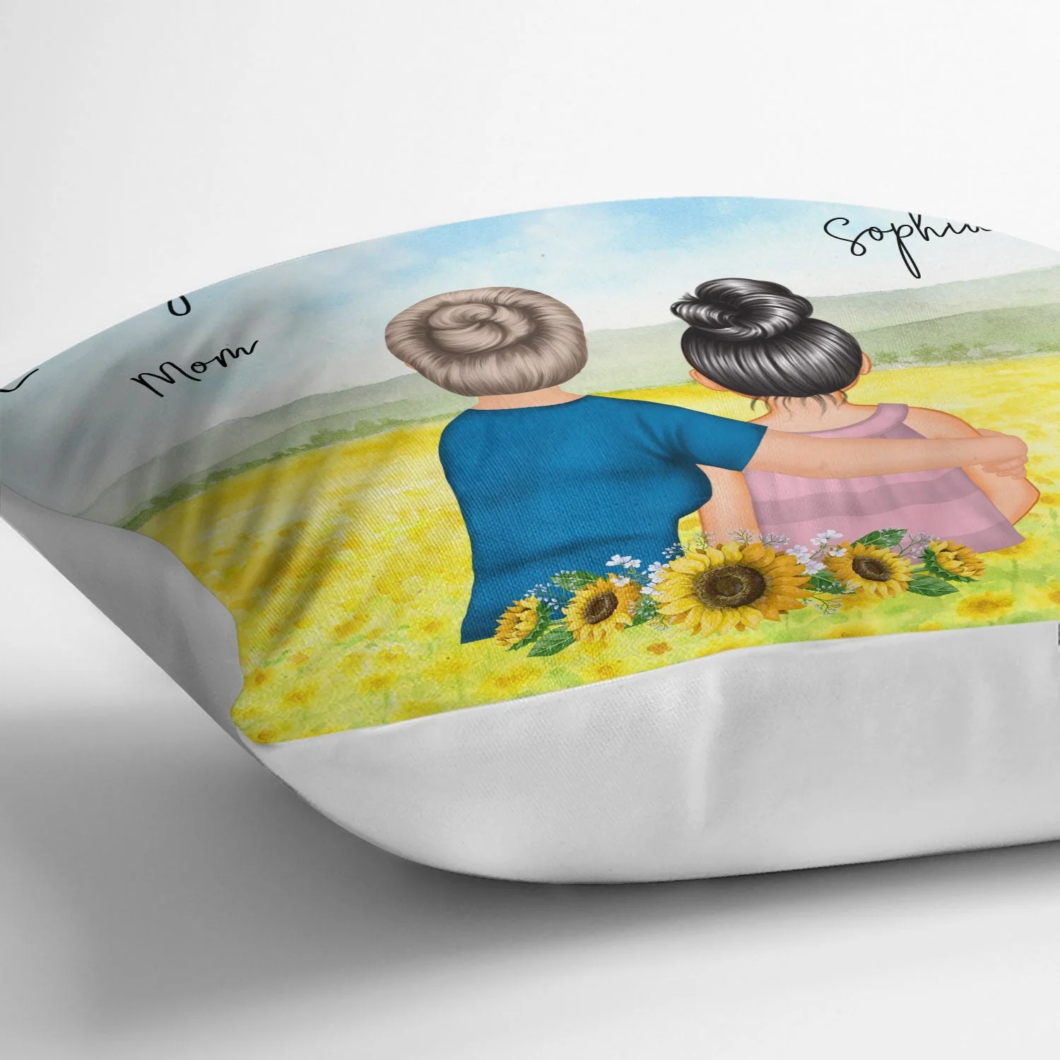 Mother And Daughter Pillow With Watercolor Mountain View, Hugging Scene Cushion, Unique Gift For Mom And Cozy Sofa Decor - Image 3