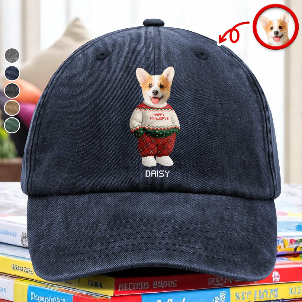 Personalized Washed Denim Baseball Cap with Cute Holiday Dogs in Sweaters – Casual Winter Style & Unique Gift for Pet Lovers - Image 2