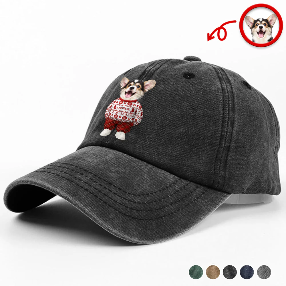 Personalized Washed Denim Baseball Cap with Cute Holiday Dogs in Sweaters – Casual Winter Style & Unique Gift for Pet Lovers - Image 7