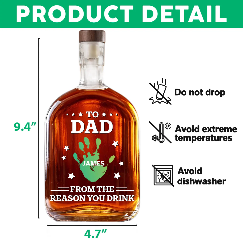 Personalized Glass Spirits Decanter for Dad with Handprint Design, Funny Bar Keepsake, Unique Whiskey Lovers Gift - Image 4