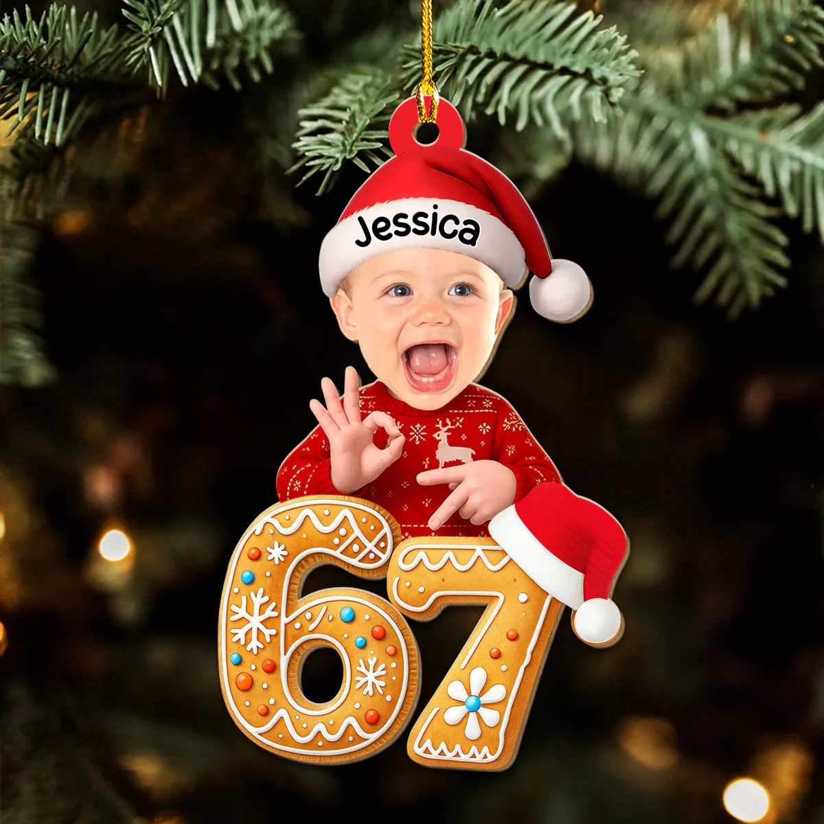 Personalized 67 Meme Wooden Ornament with Your Baby Photo – Funny Christmas Wooden Ornament & Unique Holiday Gift for Family and Friends - Image 2