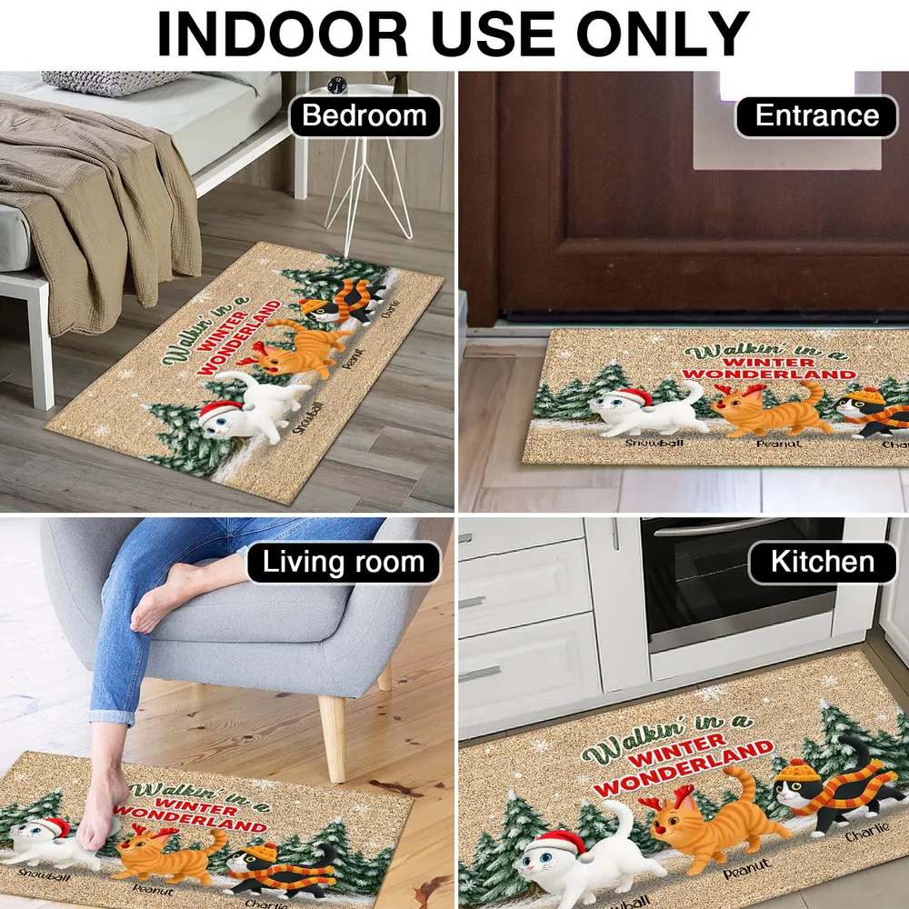 Personalized Standard Doormat with Cute Cats, Winter Wonderland Scene, Unique Holiday Gift for Pet Lovers - Image 6