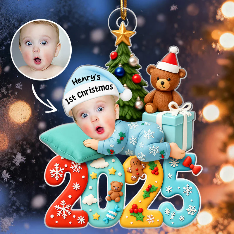 Personalized Acrylic Ornament Baby Photo, First Christmas Keepsake Acrylic Ornament for New Parents, Cute Unique Gift for Holiday Tree Decor