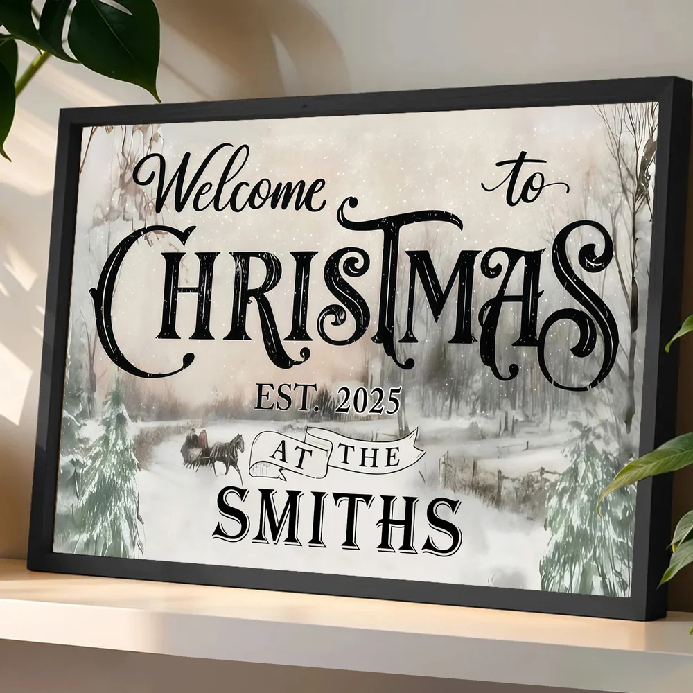 Custom Christmas Welcome Poster, Snowy Horse-Drawn Landscape Wall Decor, Heartwarming Holiday Keepsake, Creative Family Gift for Any Home - Image 2