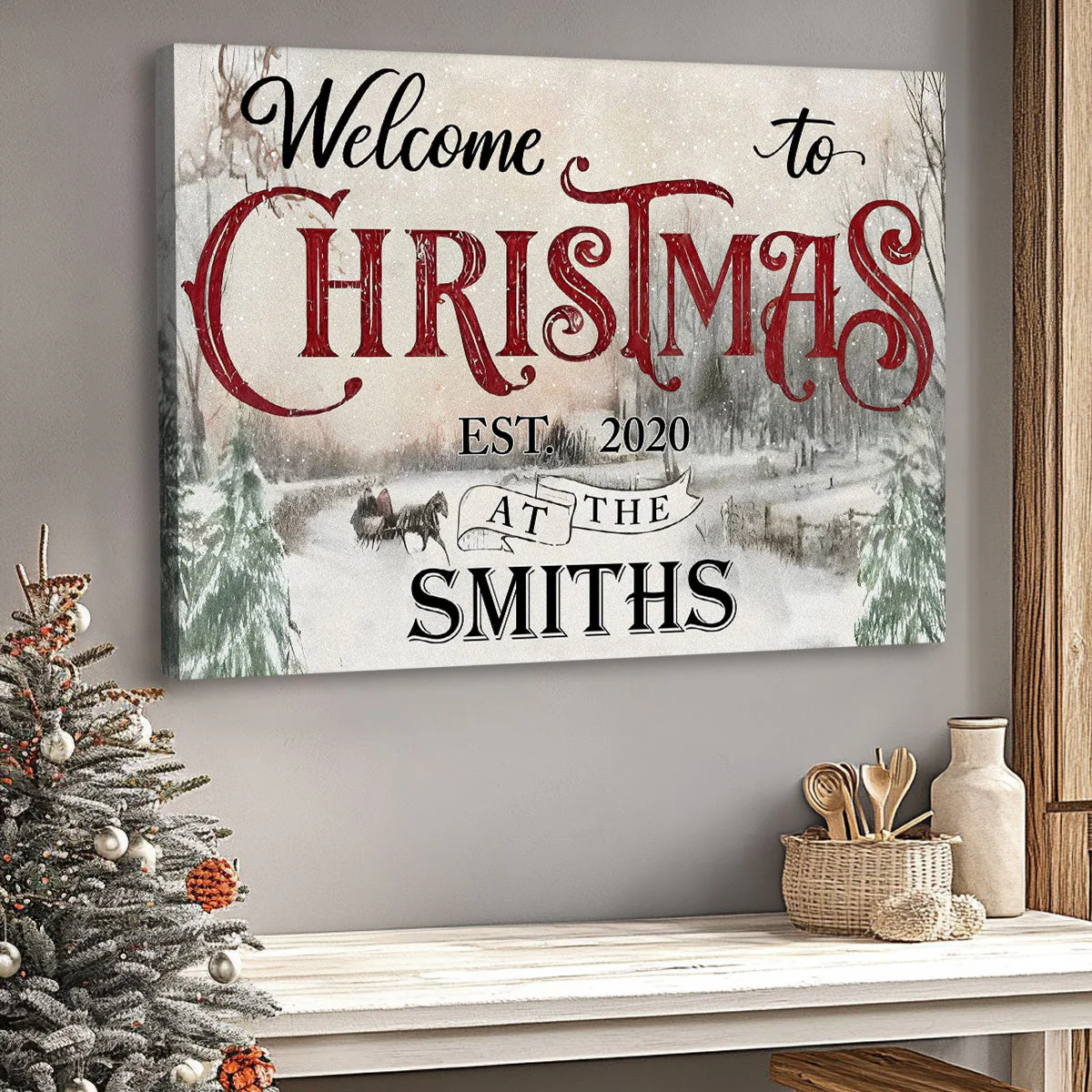 Custom Christmas Welcome Poster, Snowy Horse-Drawn Landscape Wall Decor, Heartwarming Holiday Keepsake, Creative Family Gift for Any Home - Image 3