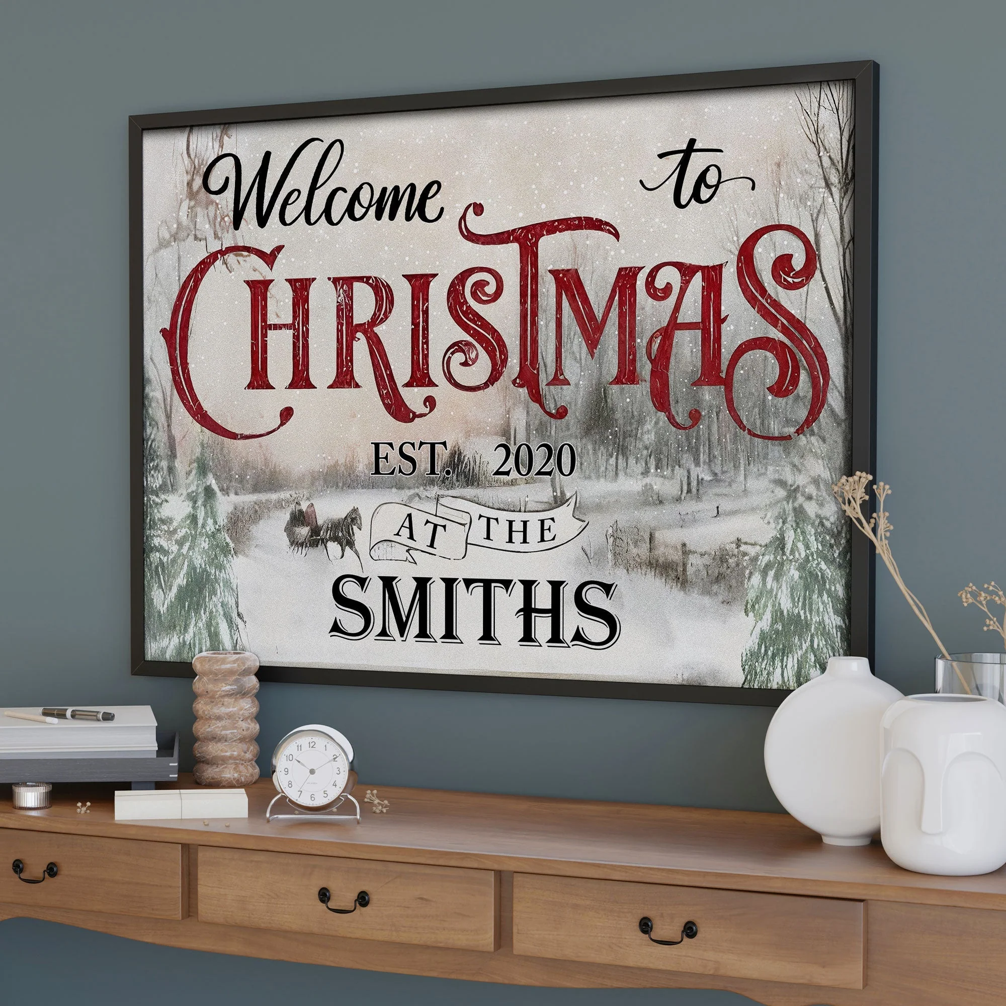 Custom Christmas Welcome Poster, Snowy Horse-Drawn Landscape Wall Decor, Heartwarming Holiday Keepsake, Creative Family Gift for Any Home - Image 8