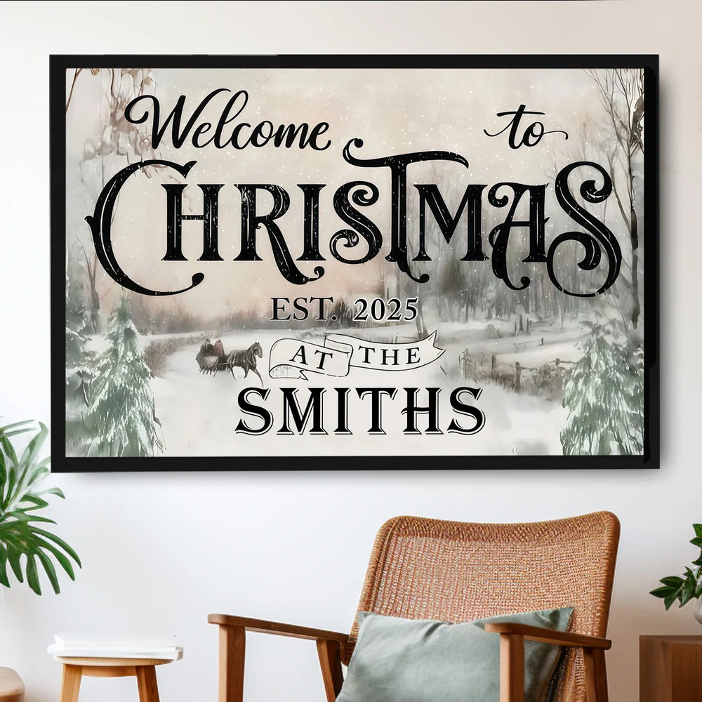 Custom Christmas Welcome Poster, Snowy Horse-Drawn Landscape Wall Decor, Heartwarming Holiday Keepsake, Creative Family Gift for Any Home - Image 9