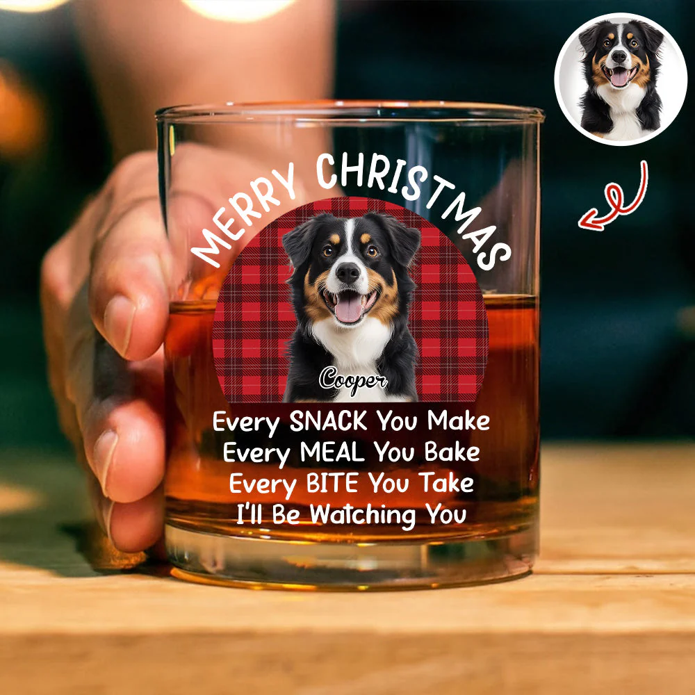 Personalized Dog Whiskey Glass Christmas Gift, Funny Watching You Quote, Unique Holiday Bar Glass for Pet Lovers - Image 2