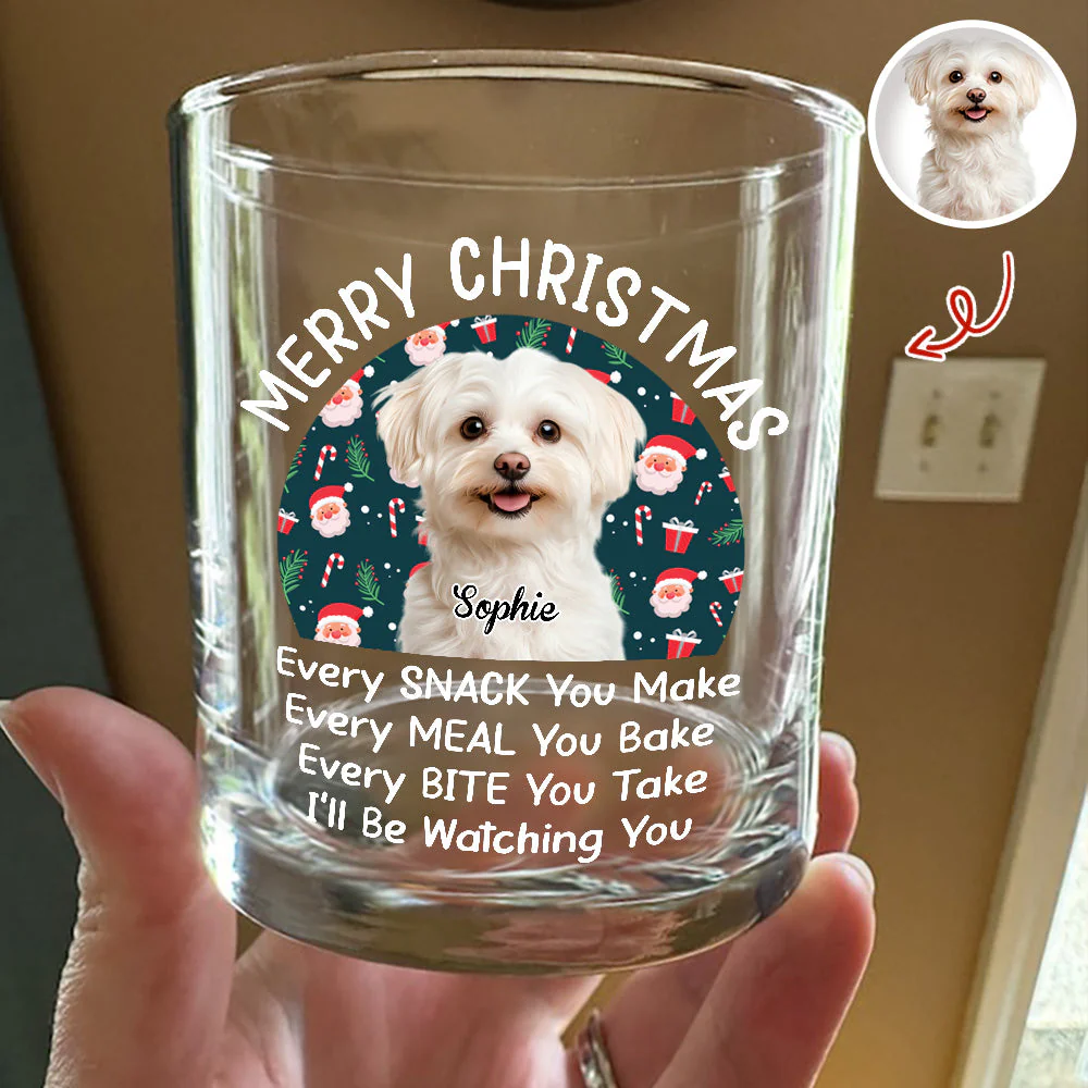Personalized Dog Whiskey Glass Christmas Gift, Funny Watching You Quote, Unique Holiday Bar Glass for Pet Lovers - Image 3